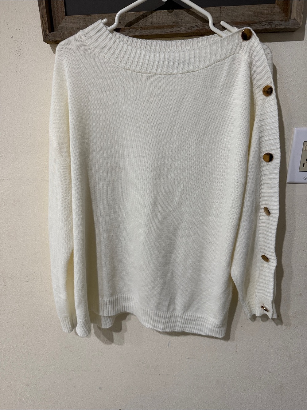 Miss Sparkling Off-the-Shoulder Cream Button-Sleeve Sweater